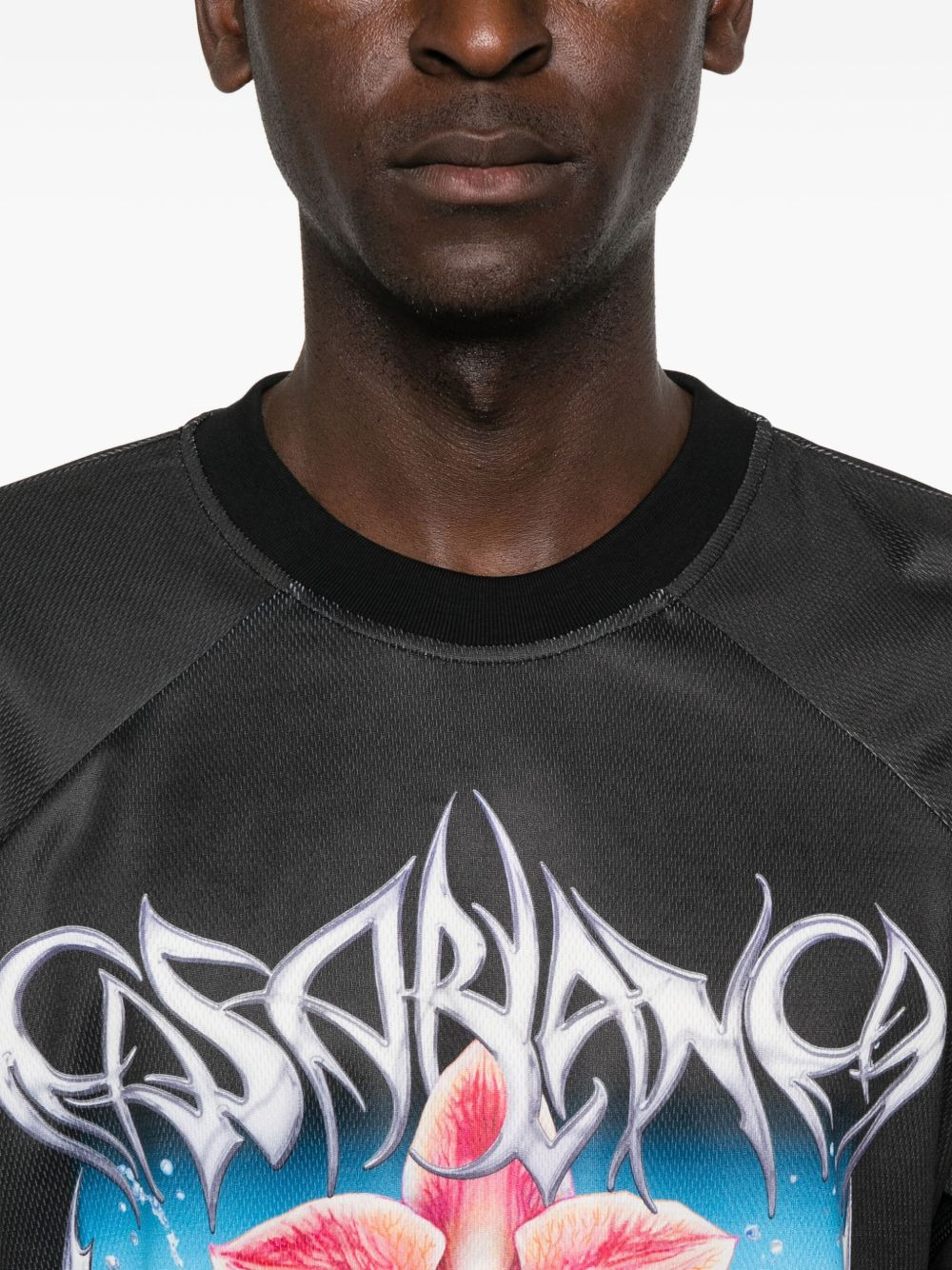 orchid-print football jersey - 5
