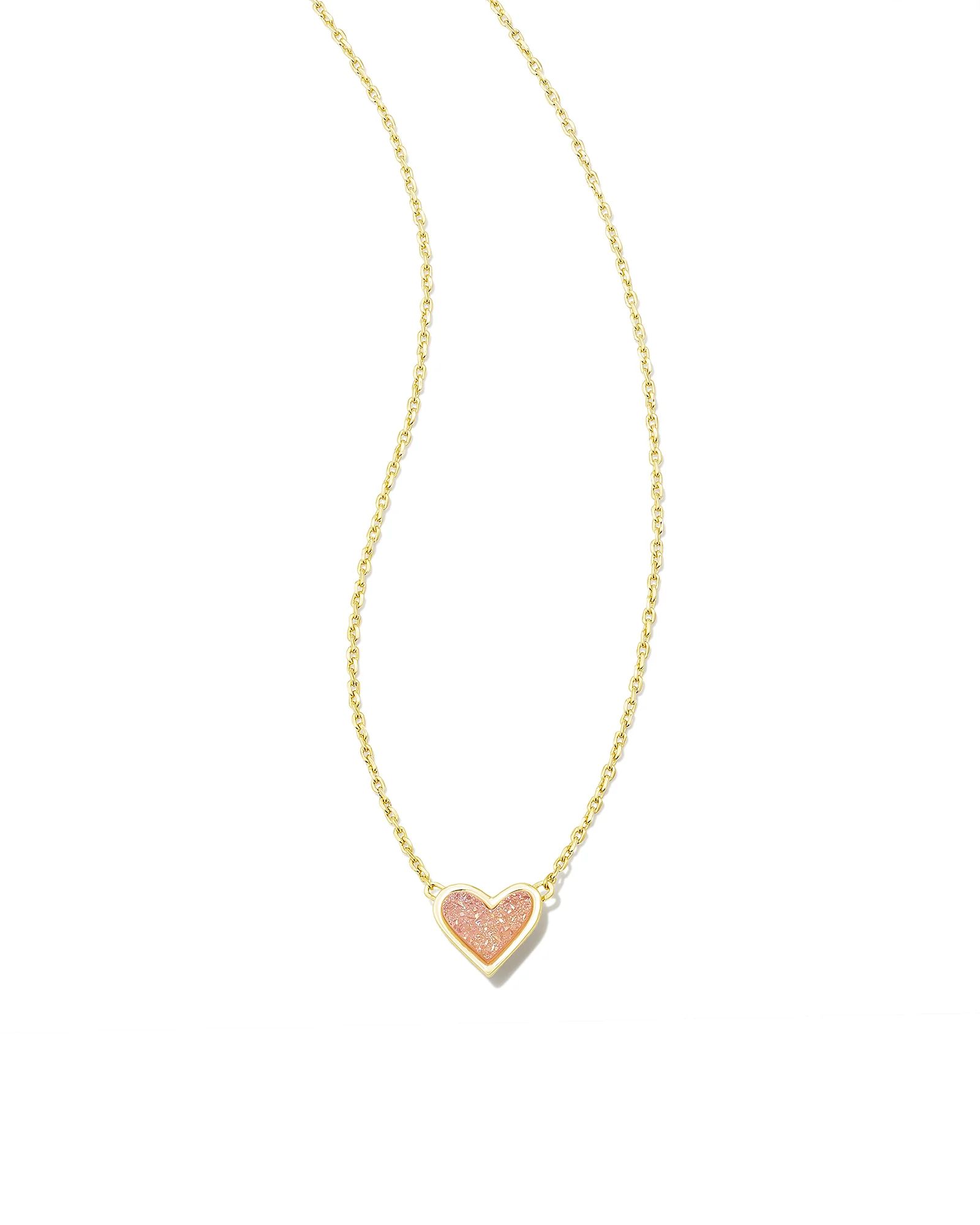 Framed Ari Heart Gold Short Pendant Necklace in Light Pink Drusy - 1