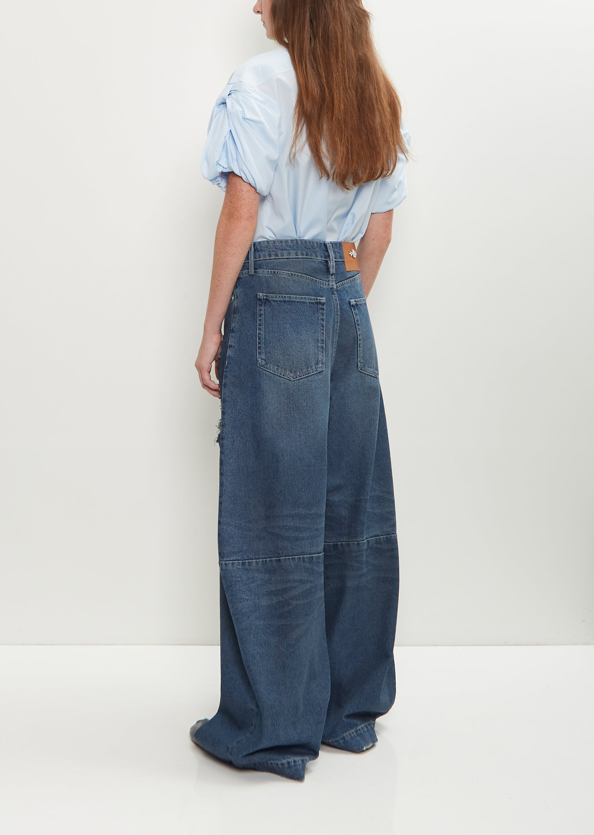 Distressed Wide Leg Puddle Jeans — Distressed Blue - 3