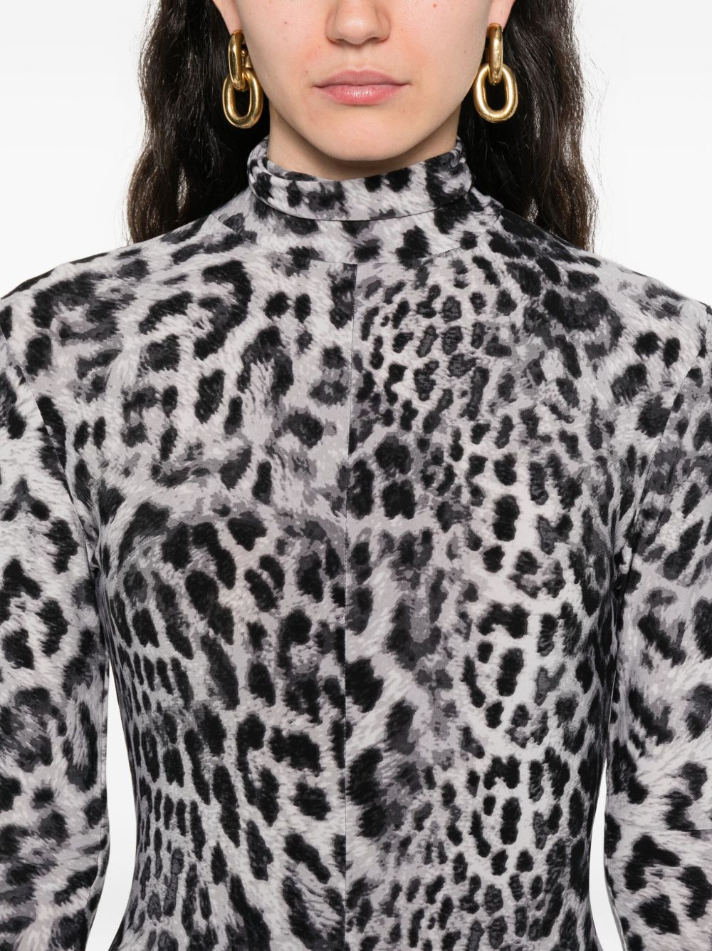 leopard-print turtleneck jumpsuit - 5