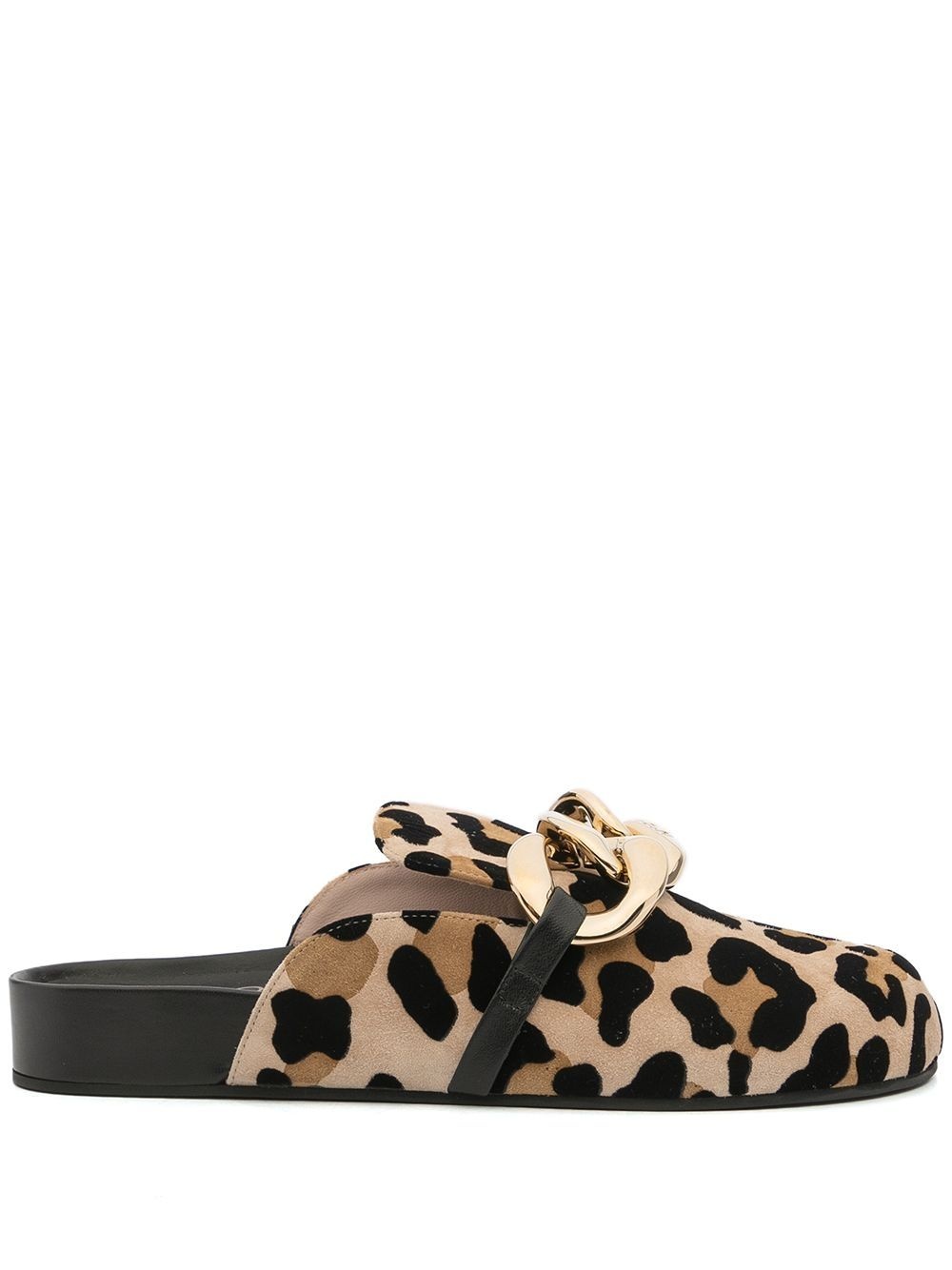 Chunky Chain-Embellished Leopard-Print Slides - 1