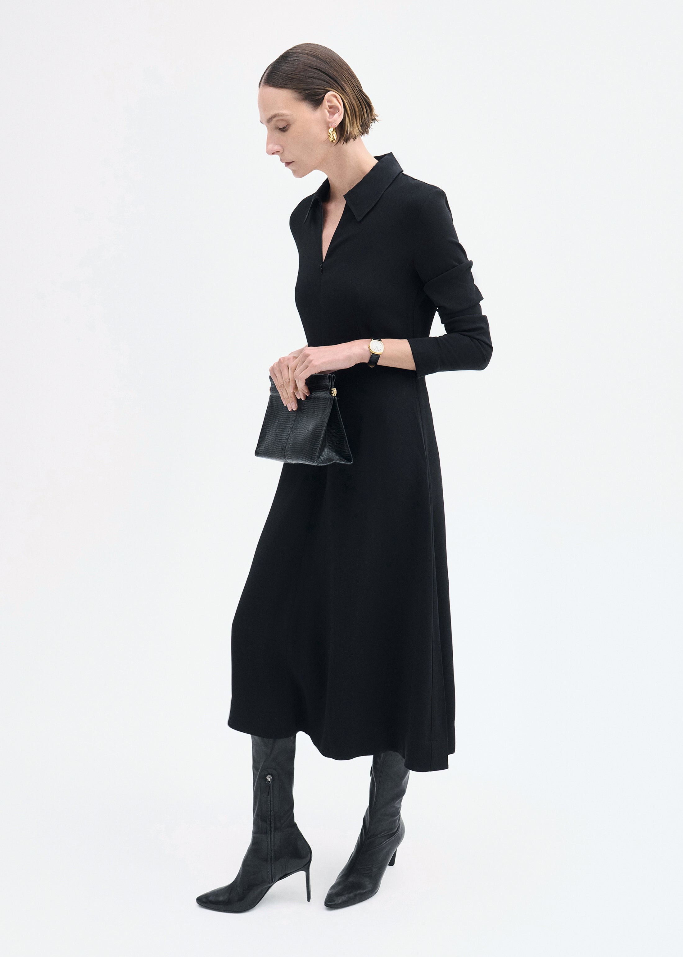 Long Sleeve Shirt Dress in Crepe - 3