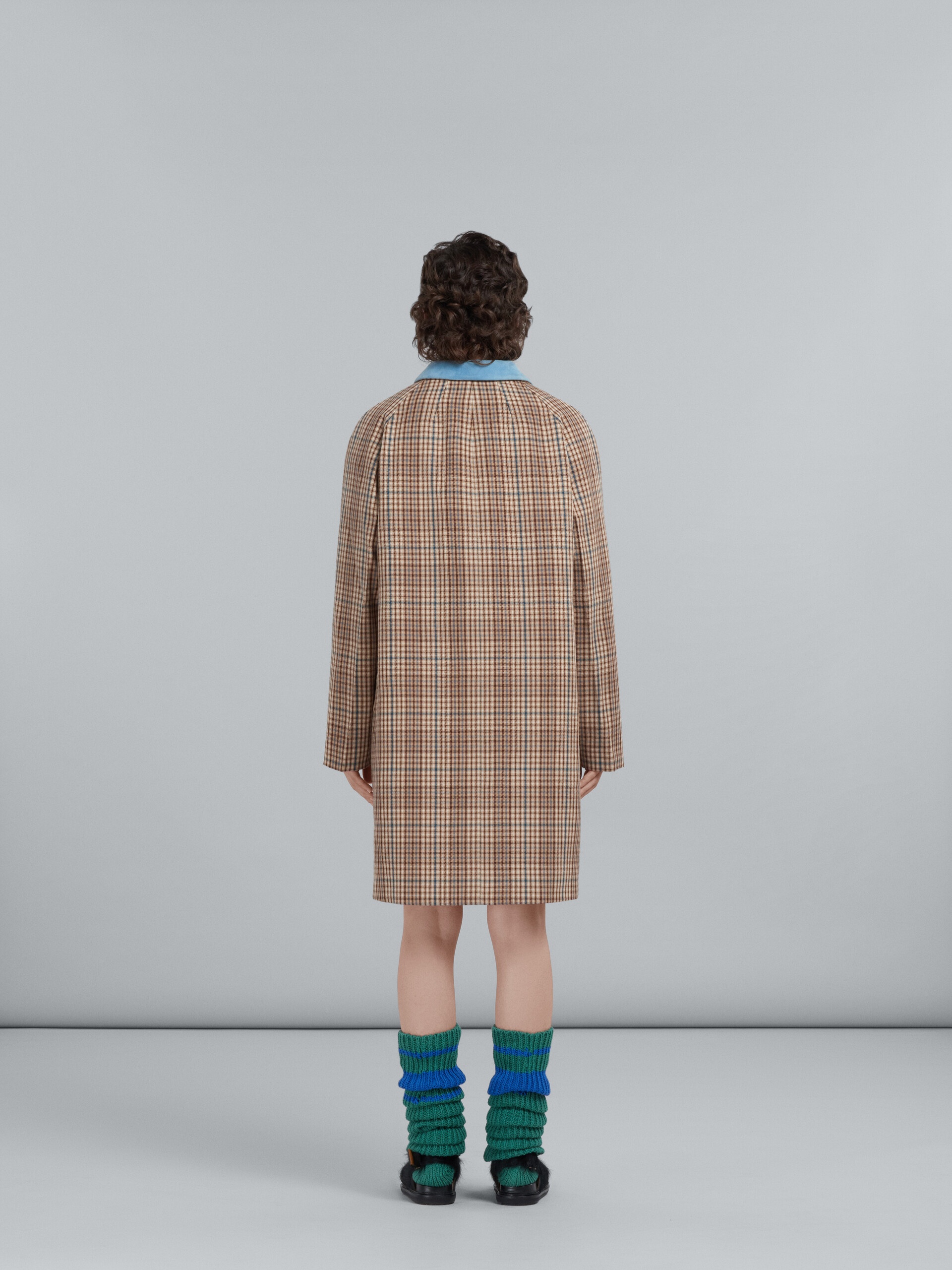 BEIGE CHECK WOOL COAT - 3