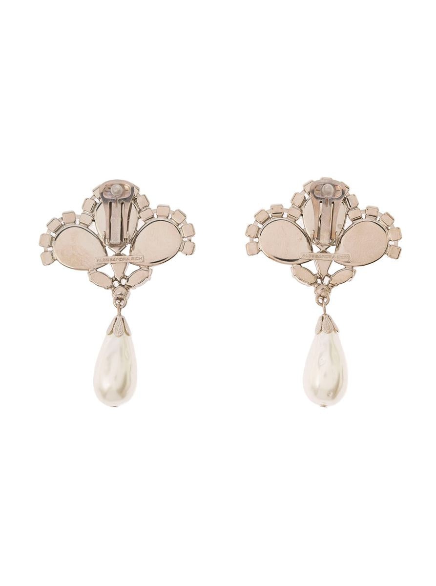 ALESSANDRA RICH SILVER-COLORED CLIP-ON CRYSTAL EARRINGS WITH PENDANT PEARL IN HYPOALLERGENIC BRASS W - 2