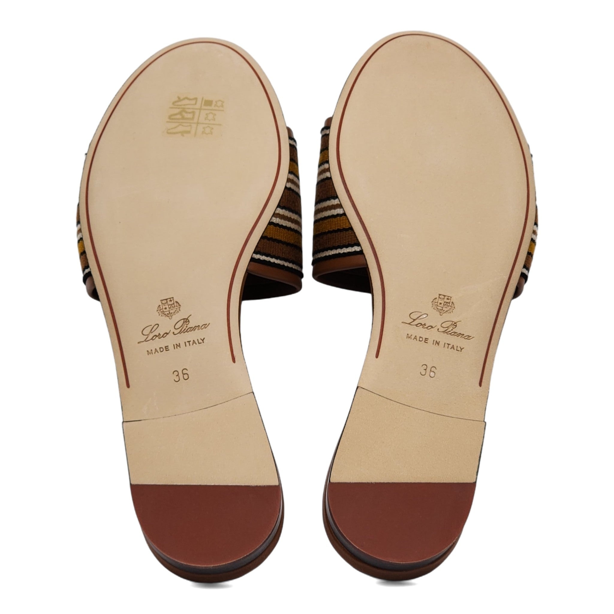 Loro Piana The Suitcase Stripe Flat Sandals in Brown - 6