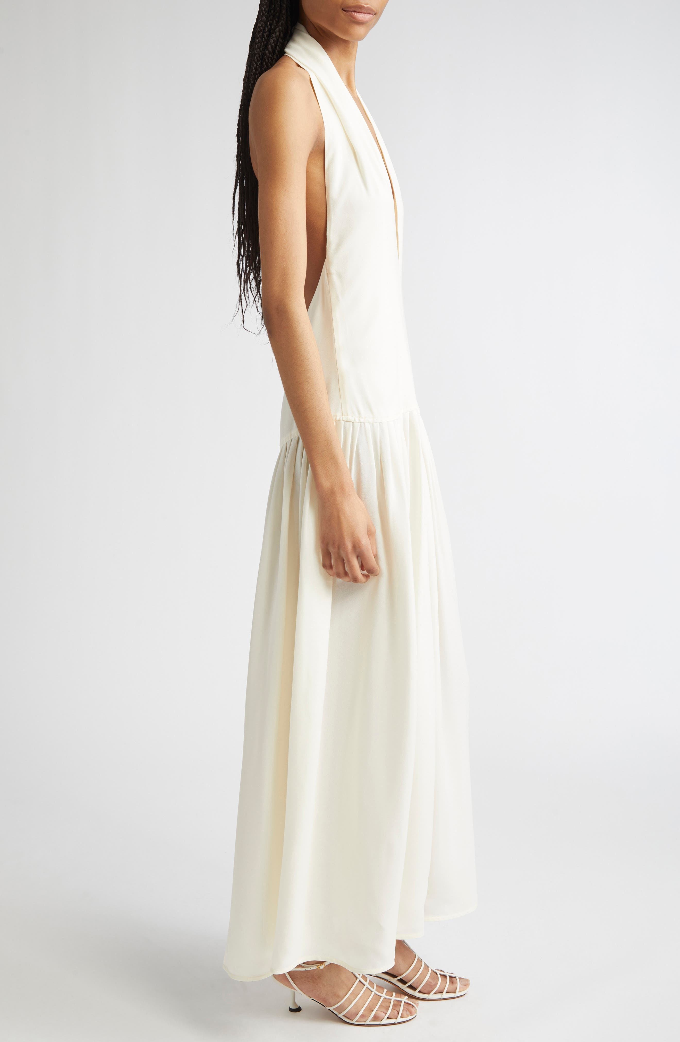 Proenza Schouler Tala Drop Waist Halter Georgette Maxi Dress in Cream at Nordstrom - 3
