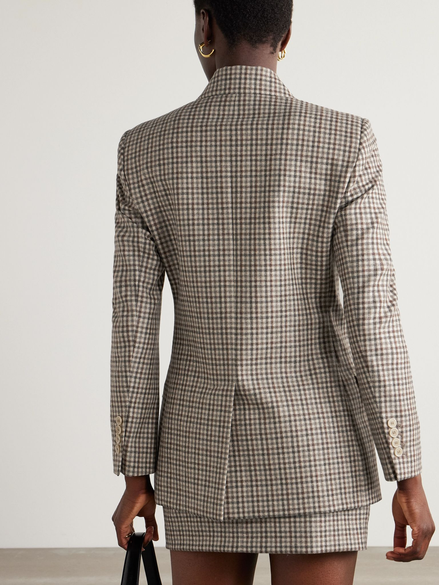 Double-breasted checked wool blazer Brown - 3