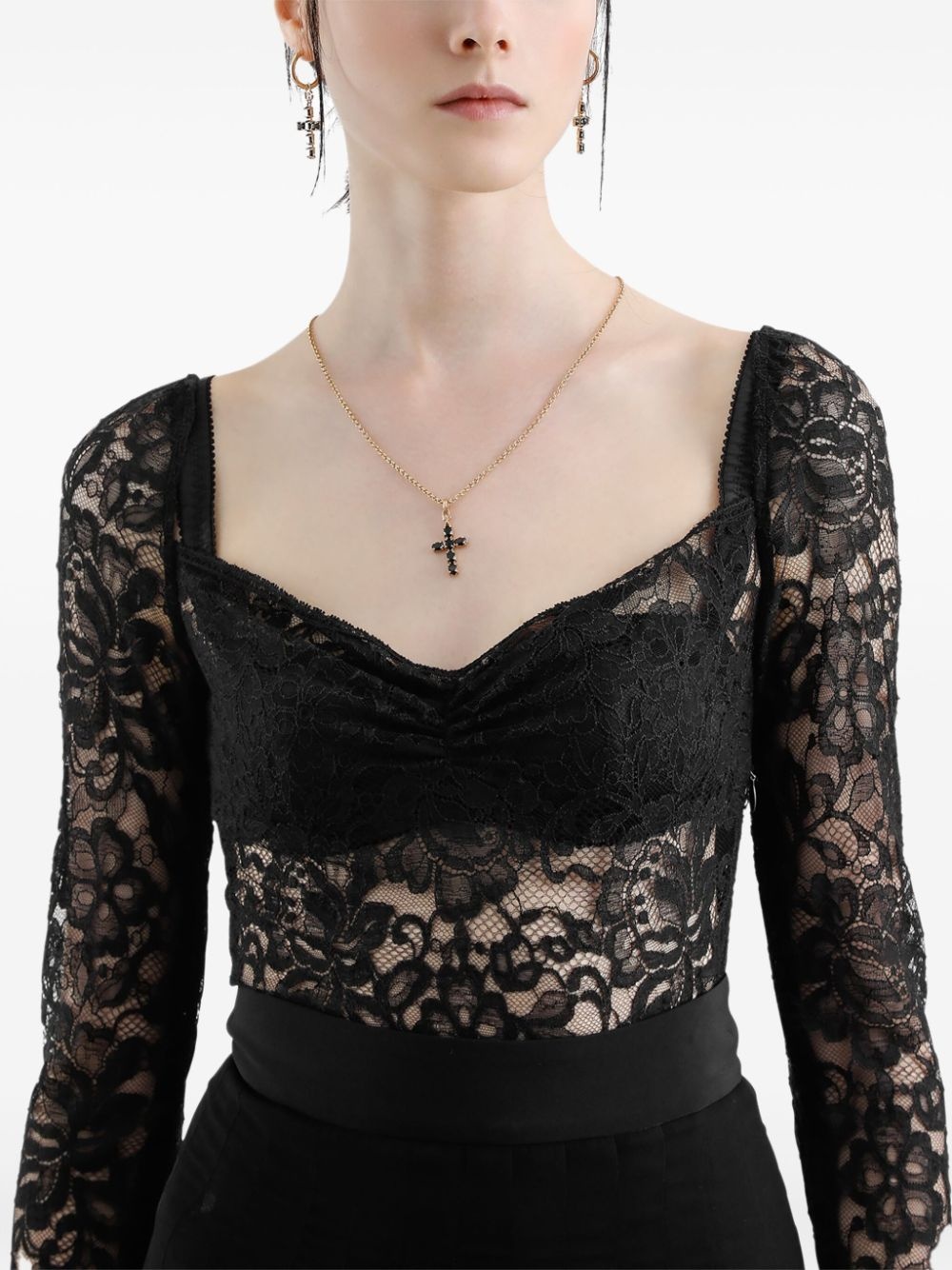 floral-lace sweetheart-neck top - 5