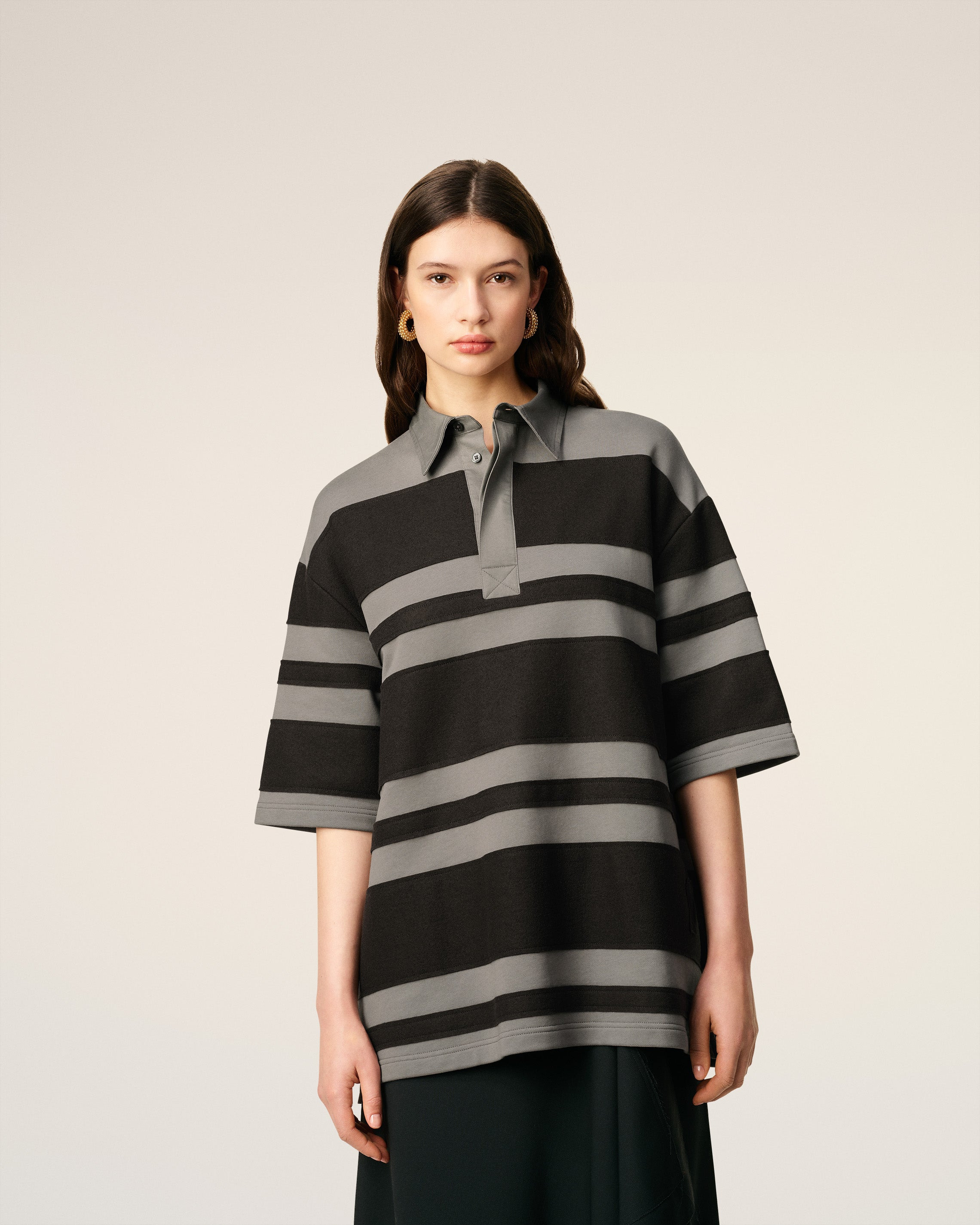 GREY COTTON AMI DE COEUR STIPED POLO - 3