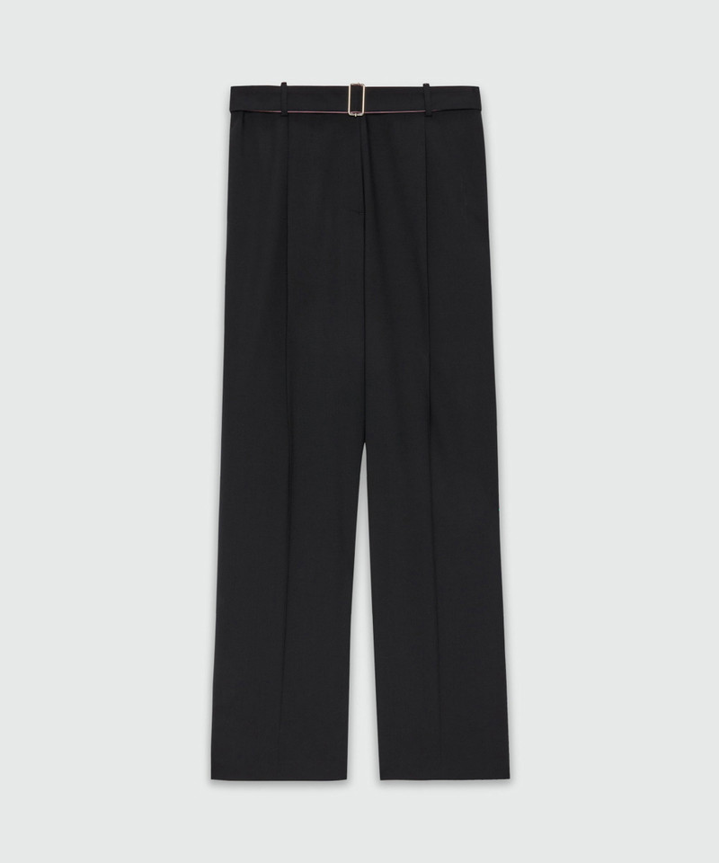 Black palazzo trousers in cool wool with a two-tone belt 1