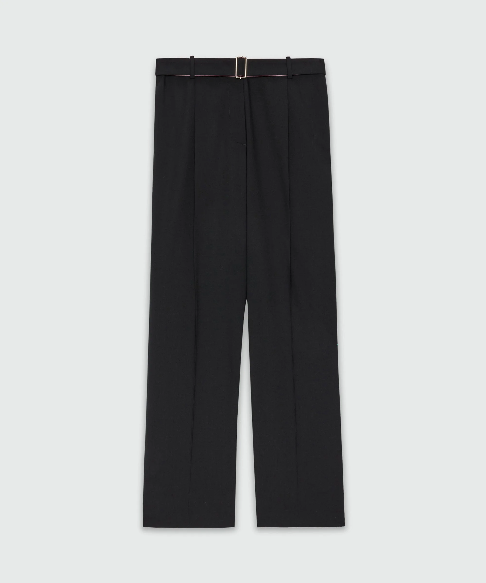 Black palazzo trousers in cool wool with a two-tone belt - 1