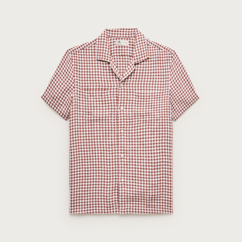 Short-sleeve linen camp-collar shirt in gingham 1