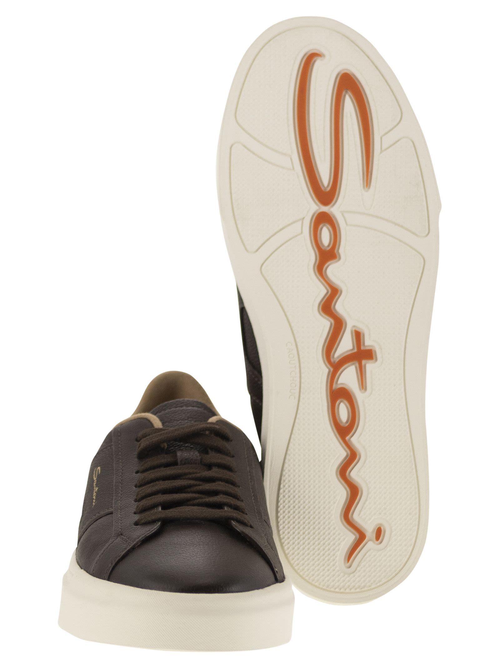 Santoni Men Tumbled Leather Double Buckle Trainer - 5