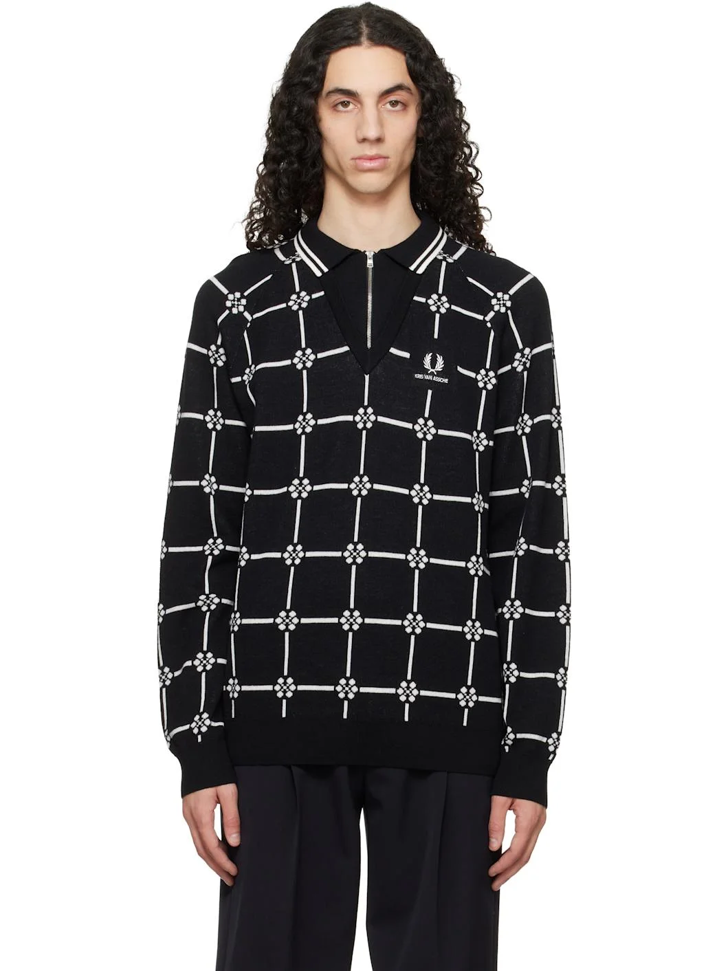 Black Kris Van Assche Edition Long Sleeve Knitted Polo - 1