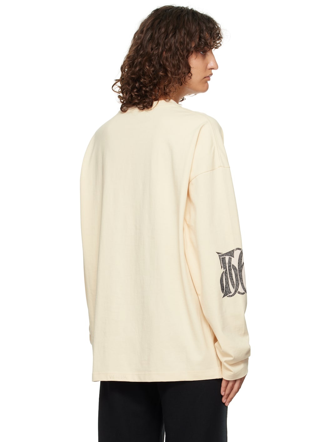 Beige Letter Logo Print Long-Sleeved T-shirt - 3