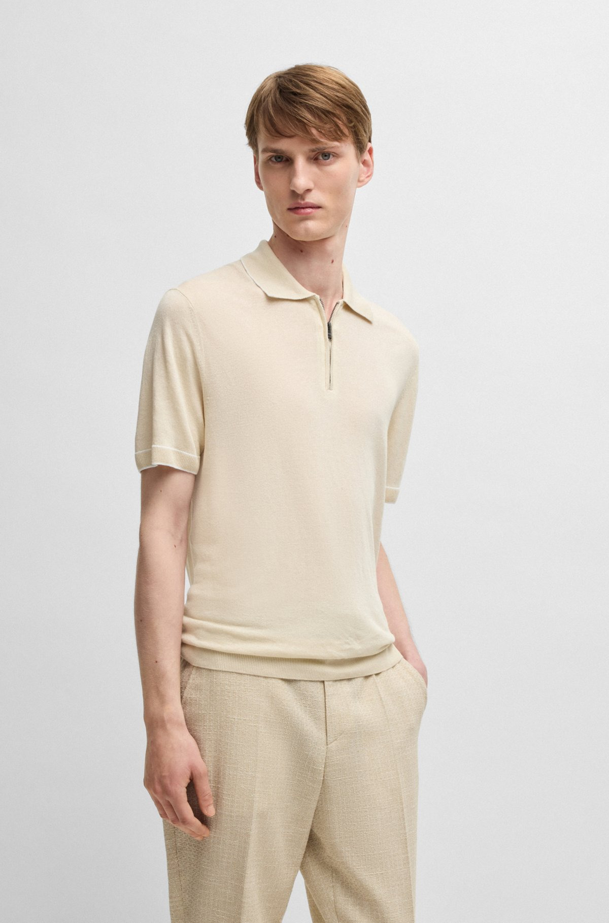 LINEN-BLEND SWEATER WITH ZIP PLACKET - 2