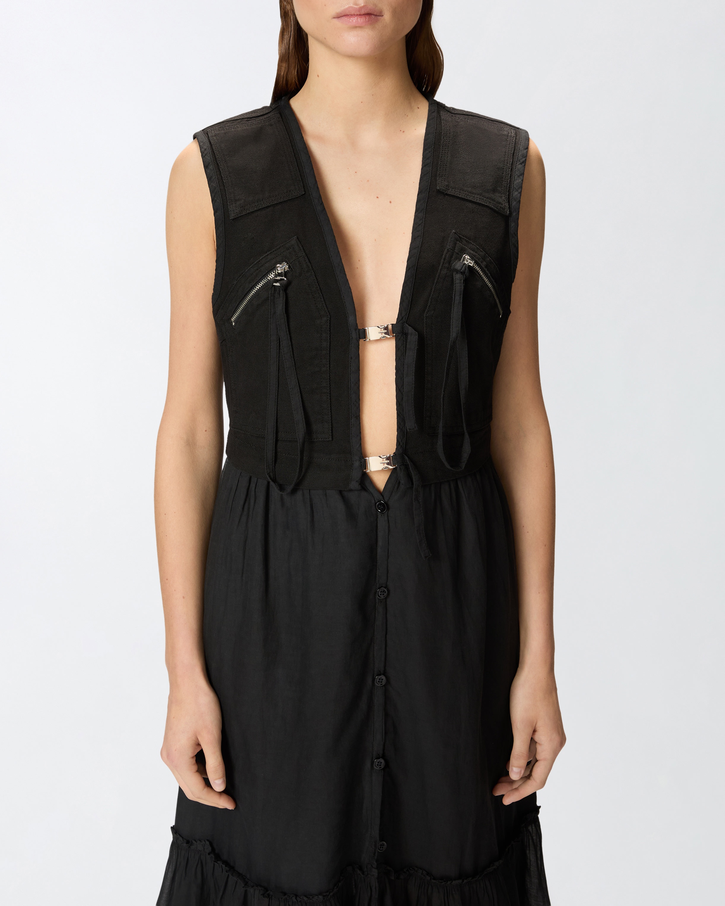 LONG COTTON DRESS WITH UTILITY-STYLE VEST - 5