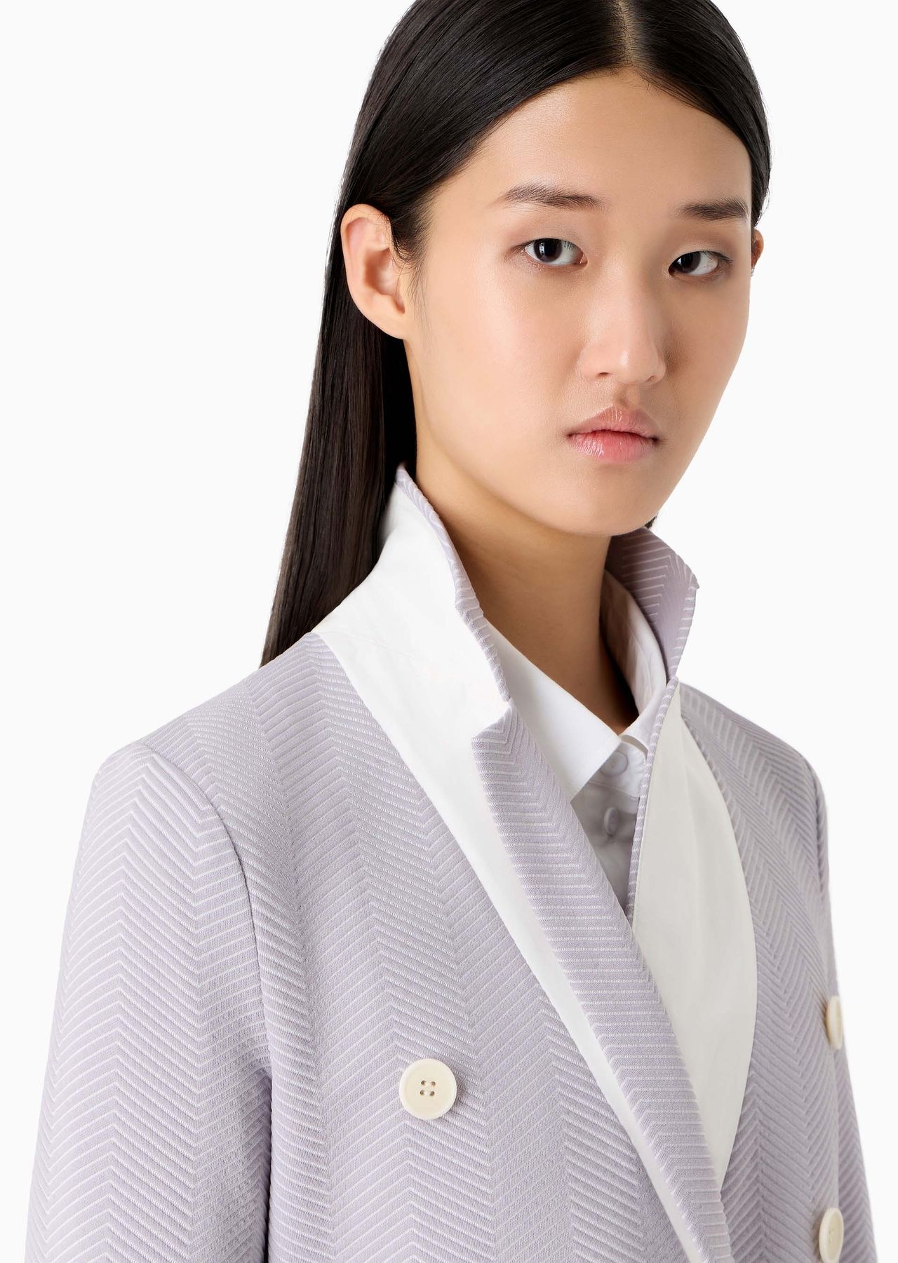 Jersey double-breasted jacket with embossed jacquard chevron motif - 5