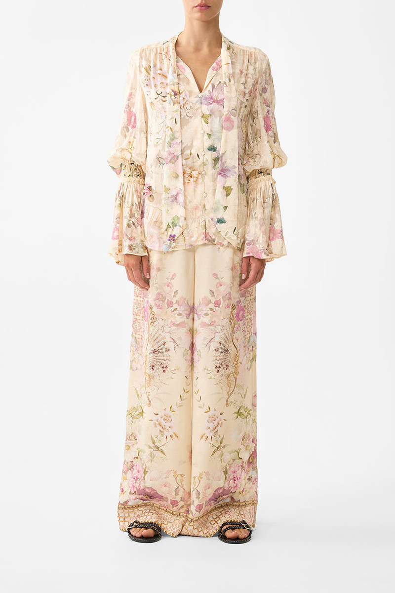 CAMILLA ELASTIC SLEEVE TIE FRONT BLOUSE outlook