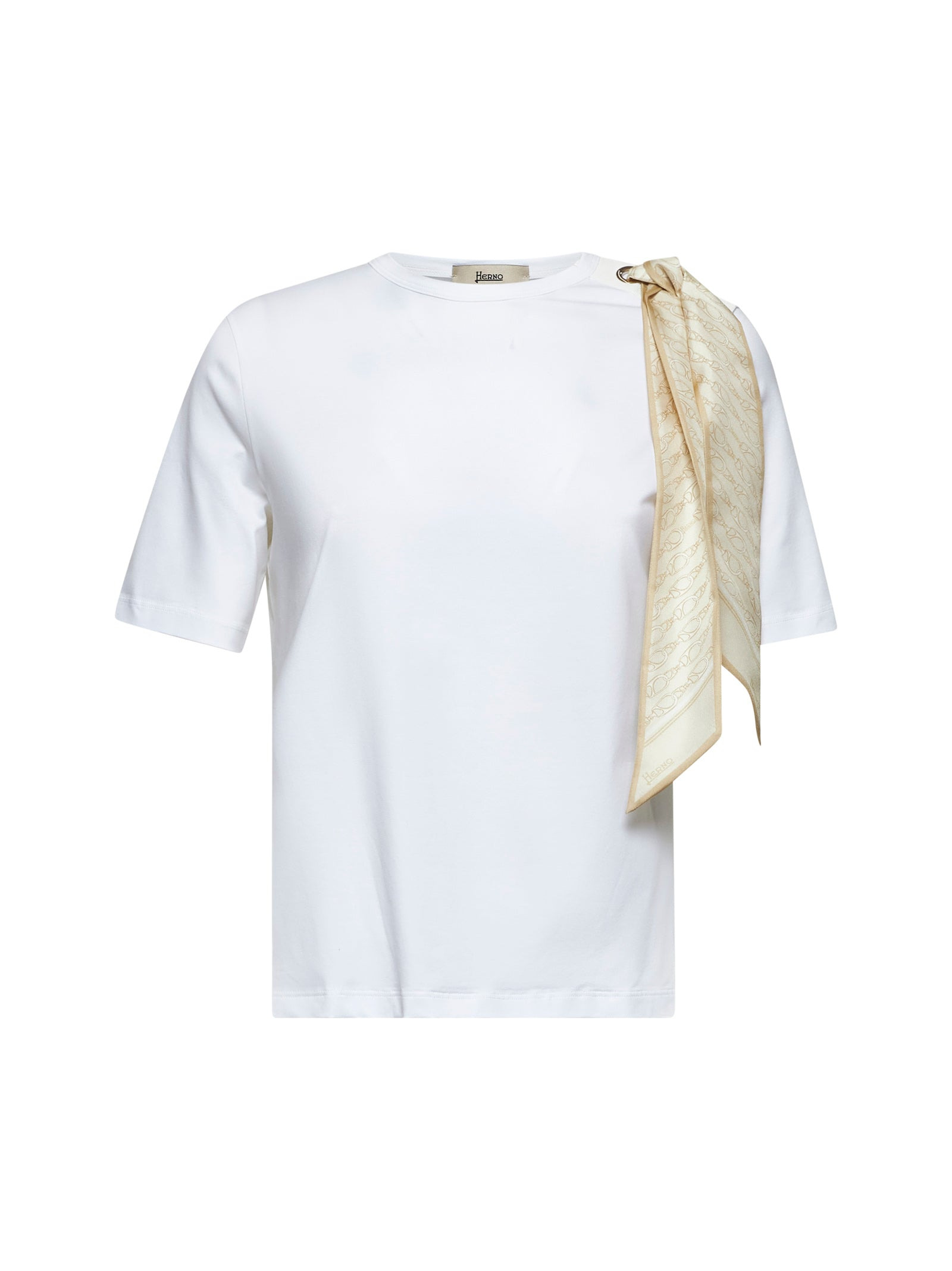 White jersey T-shirt with scarf - 1