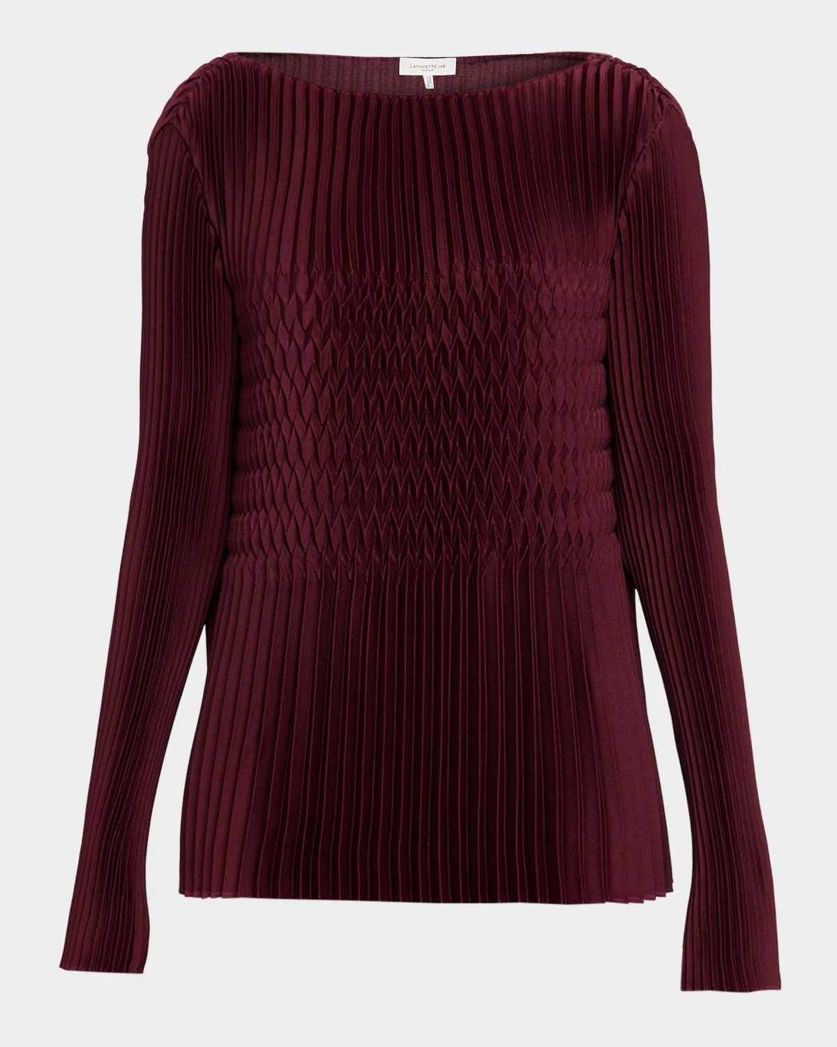 Bateau-Neck Plisse Satin Blouse - 1