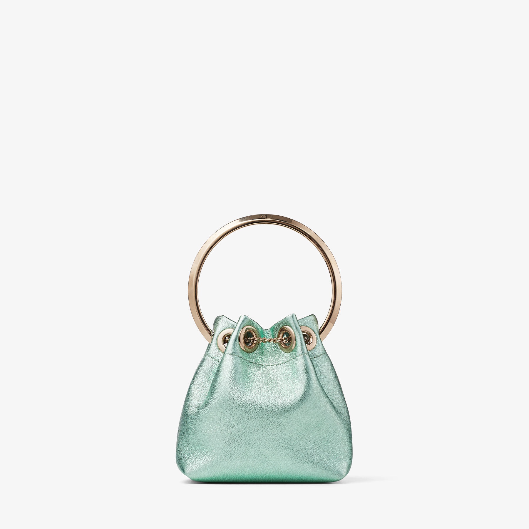 JIMMY CHOO Micro Bon Bon Smoke Green Metallic Nappa Mini Bag