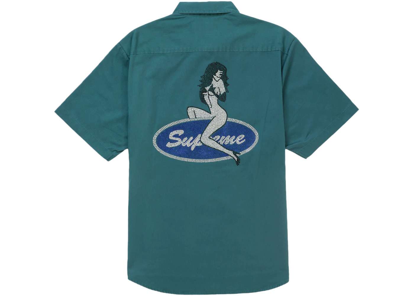 Supreme Rhinestone Pin Up S/S Work Shirt Green - 1