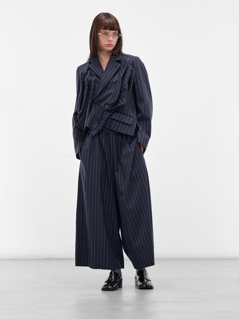 Comme Des Garçons Navy Pinstripe Twisted Draping Blazer outlook