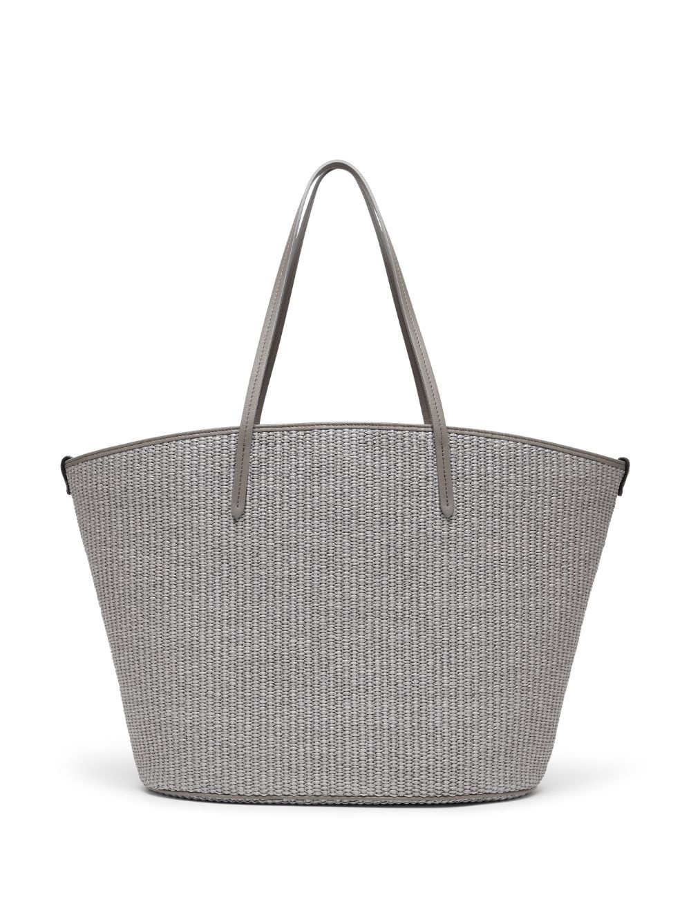 leather-trimmed woven tote bag - 1