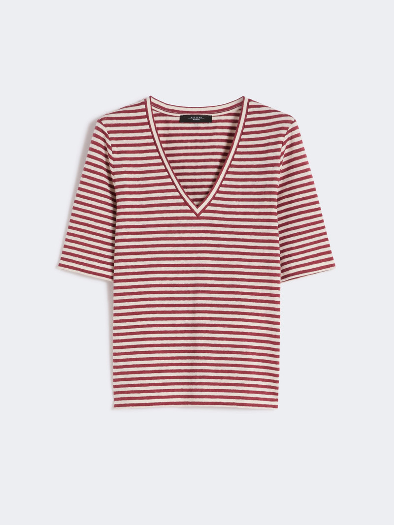 OPZIONE Stretch linen jersey V-neck T-shirt - CHERRY 1