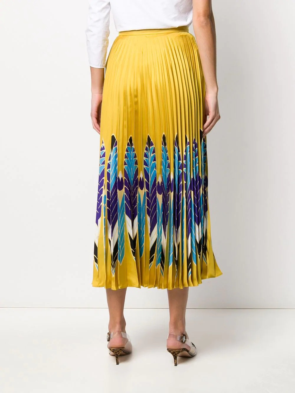 feather print pleated midi skirt - 4