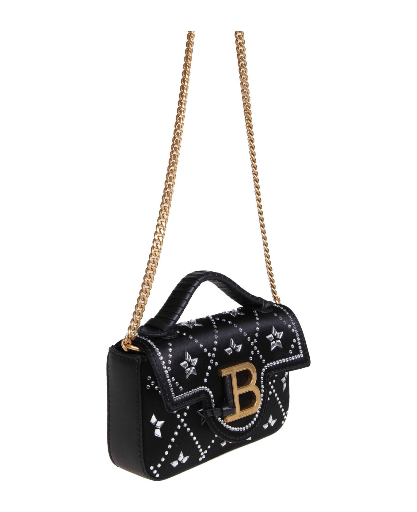 Balmain Buzz Mini Bag In Satin And Leather With Applied Stones - 4