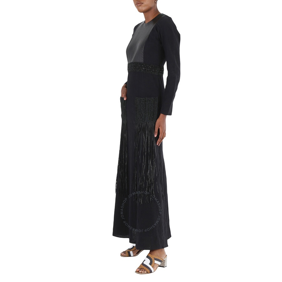 Chloe Ladies Black Crochet-Trim Long Dress, Brand Size 38 (US Size 6) - 6