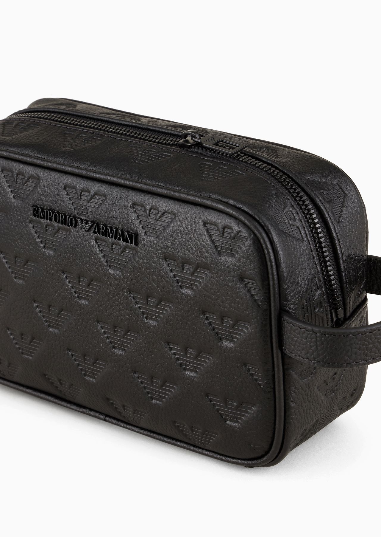 Leather washbag with all-over embossed eagle - 4