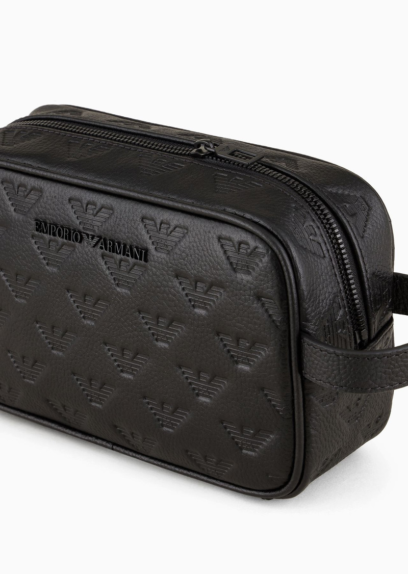 Leather washbag with all-over embossed eagle 4