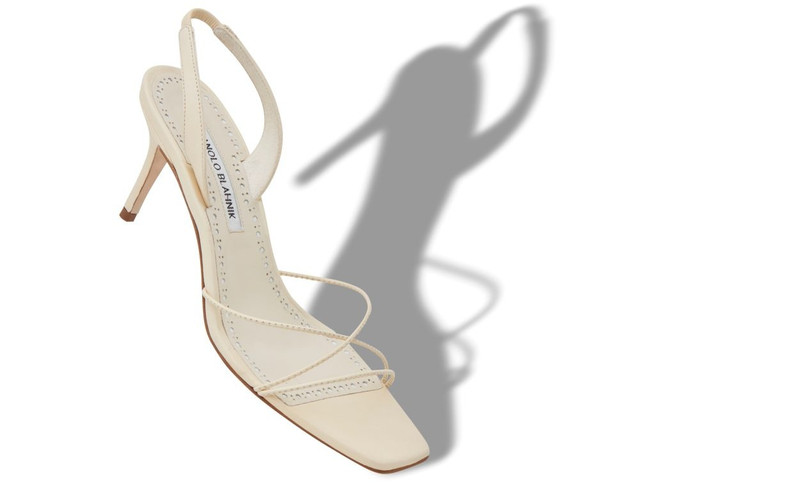 Manolo Blahnik Cream Nappa Leather Slingback Sandals outlook