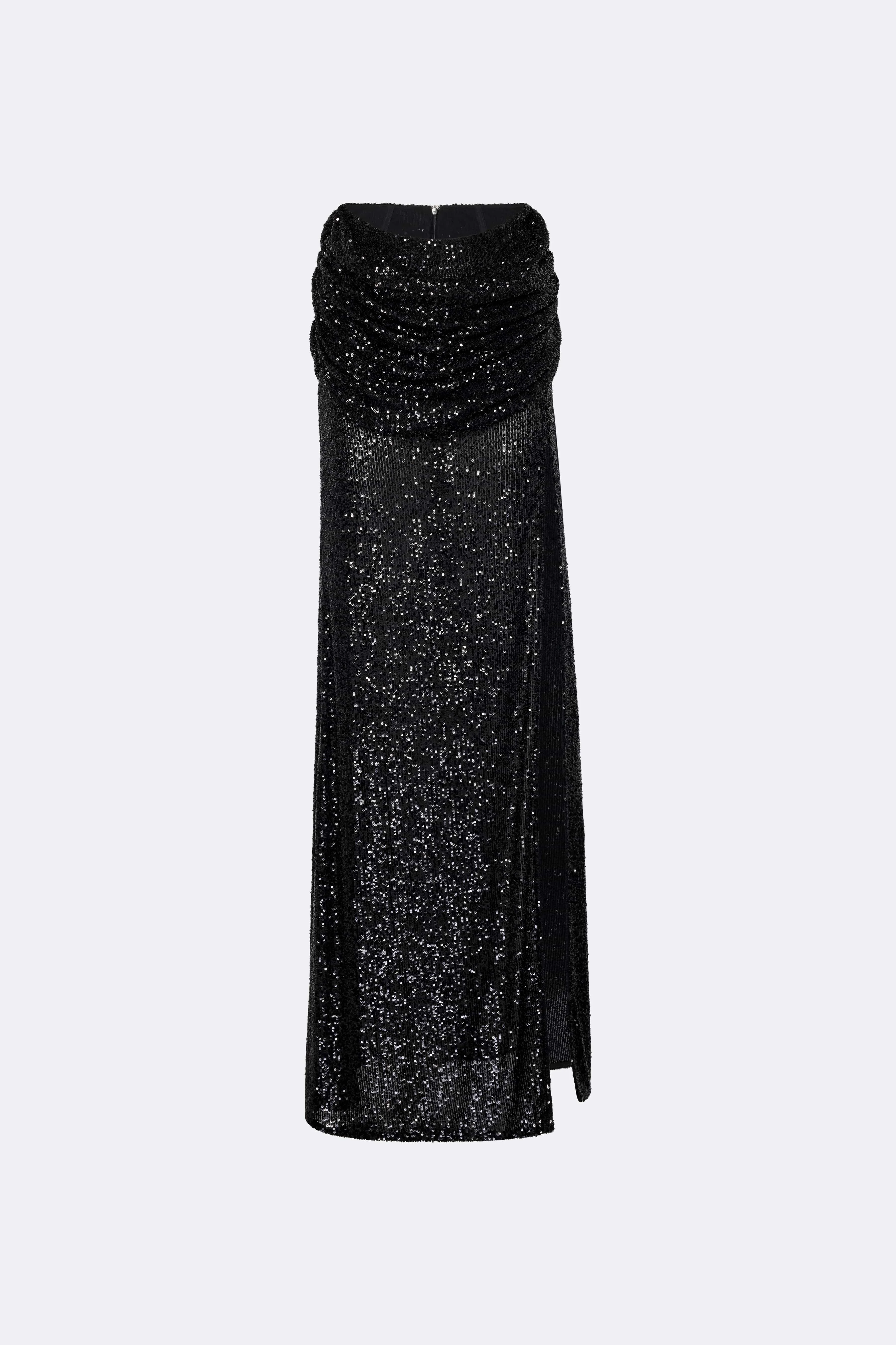 Mini Stretch Sequin Draped Waist Skirt - 1