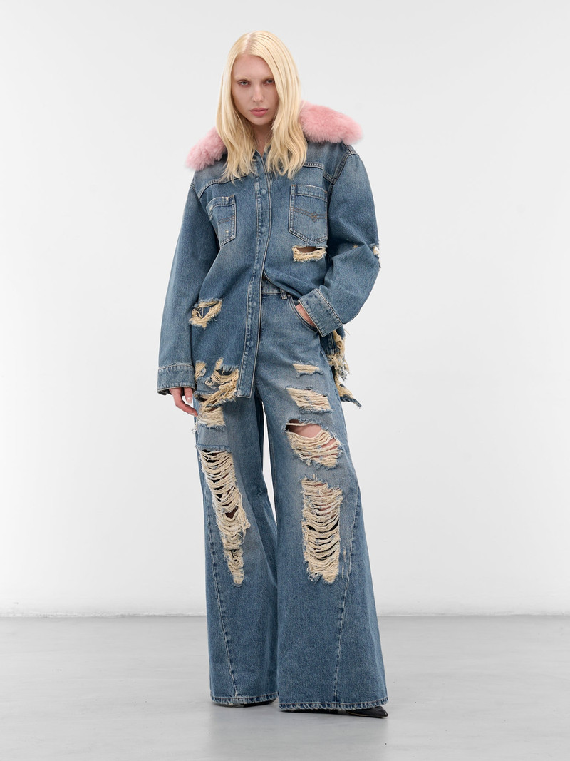 Blumarine Blue Destroyed Denim Oversized Jacket outlook