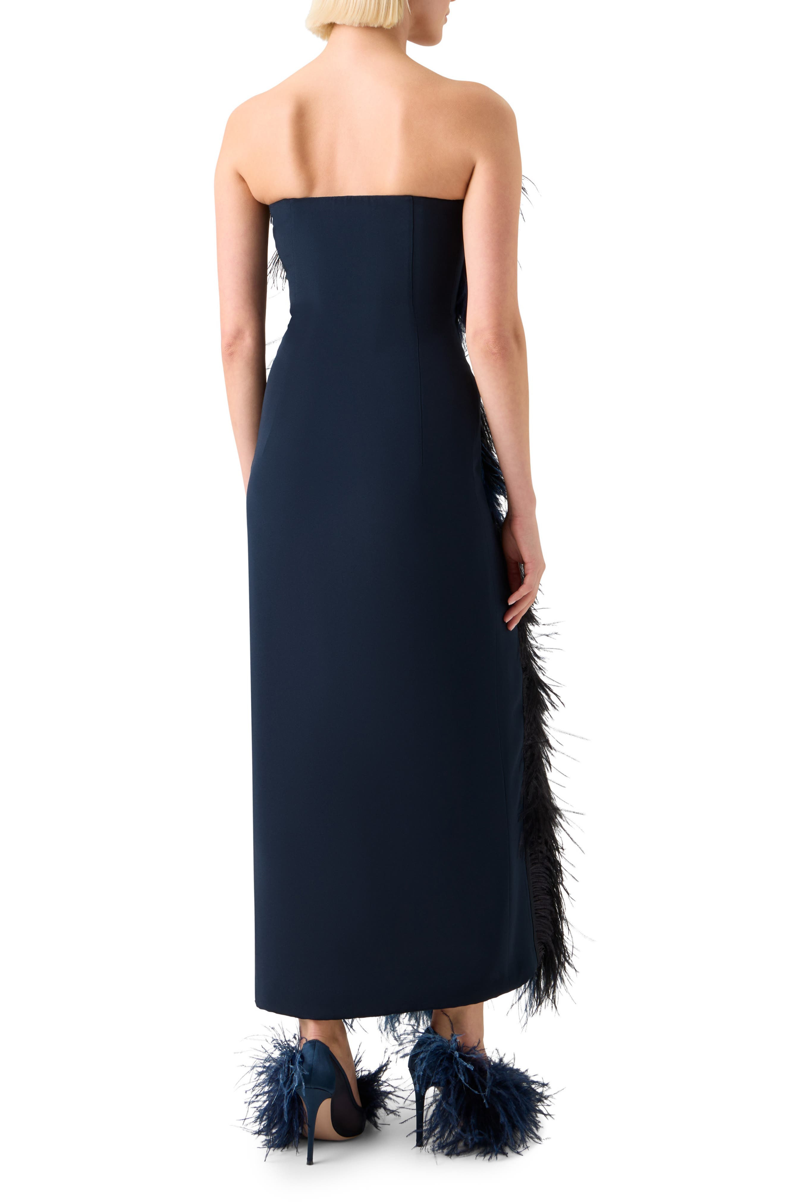 Akris Corsage Strapless Feather Front Silk Gown in Navy at Nordstrom - 2