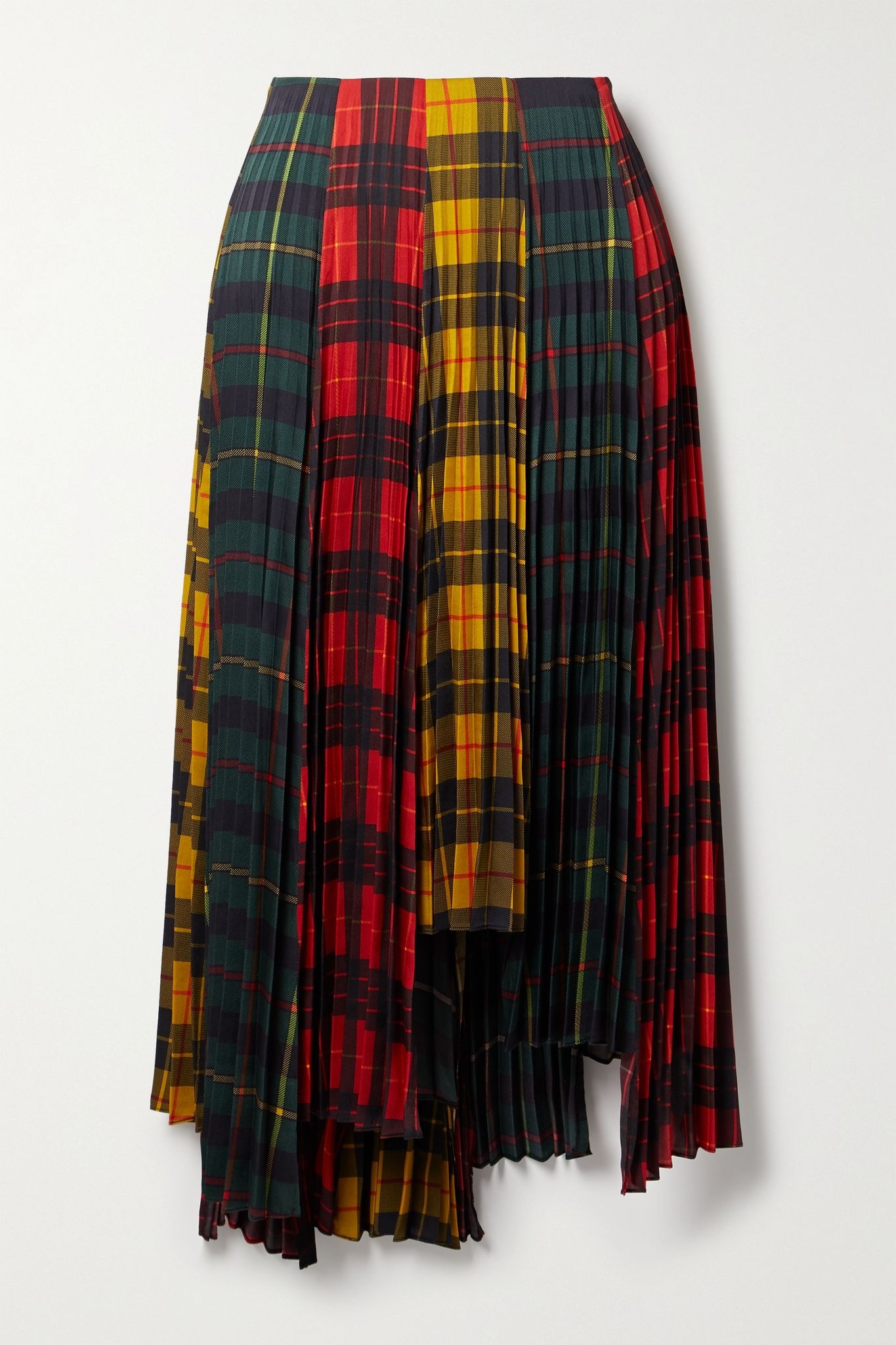 Asymmetric pleated checked twill skirt - 1