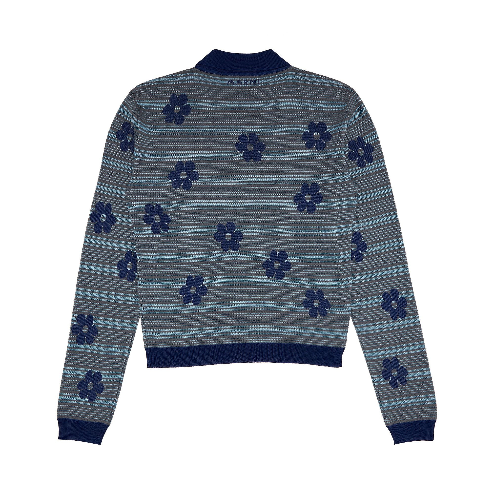 Marni Striped Flowers Long-Sleeve Polo Neck 'Mazarine Blue' - 2