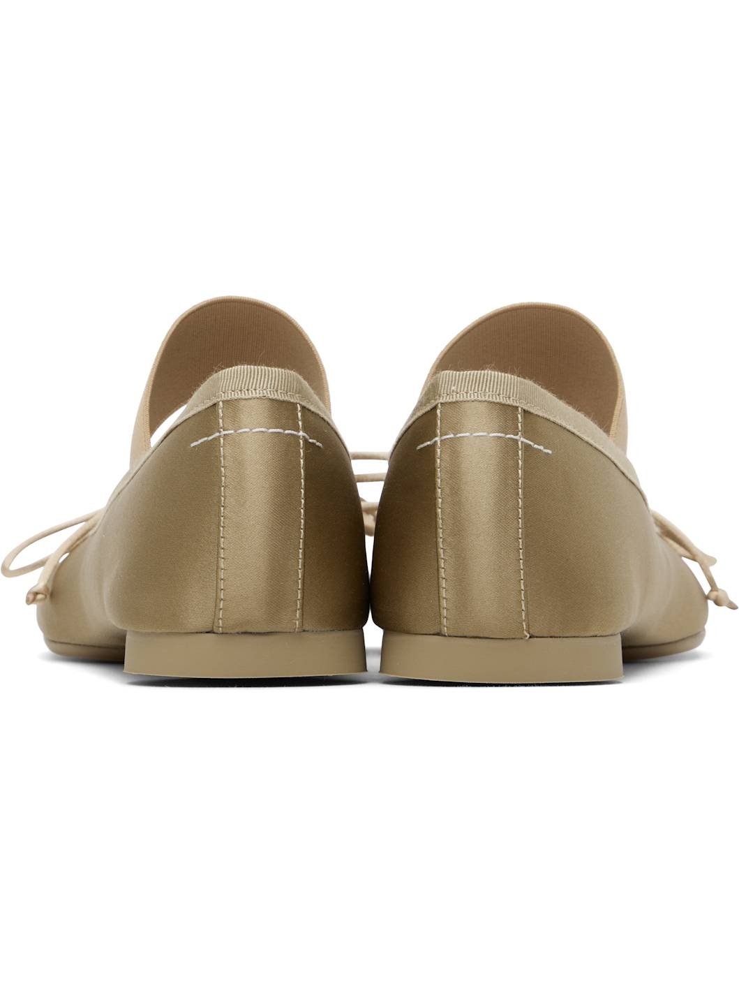 Khaki Satin Anatomic Logo Ballerina Flats - 2