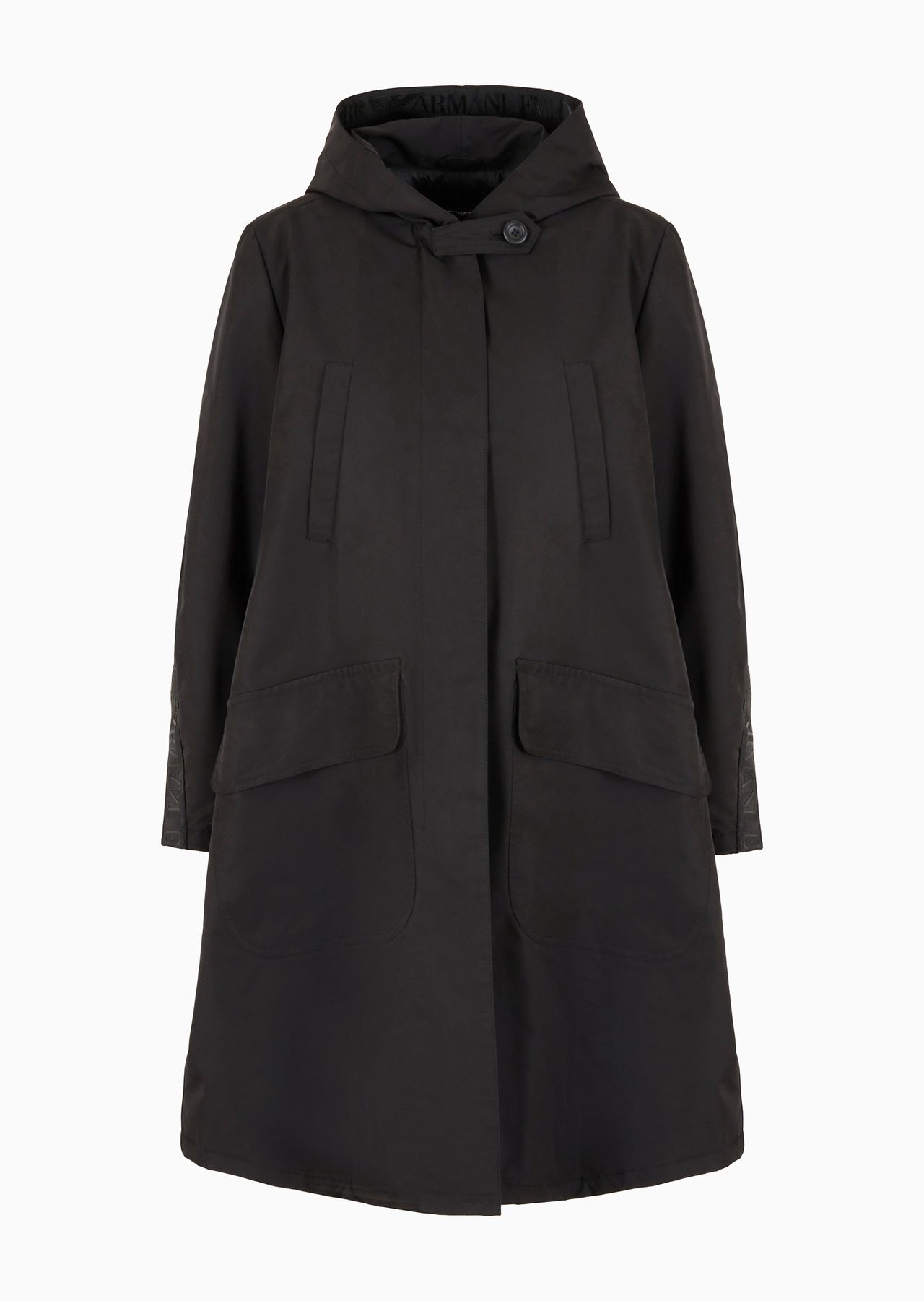Padded, hooded pea coat in water-repellent technical gabardine - 1