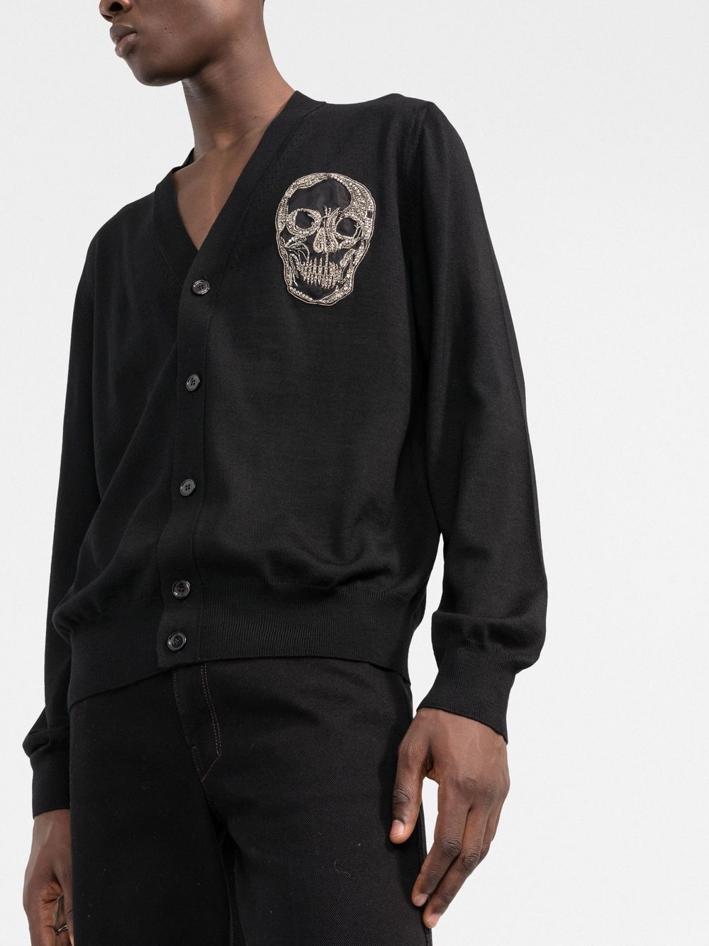 embellished skull-patch buttoned cardigan - 3