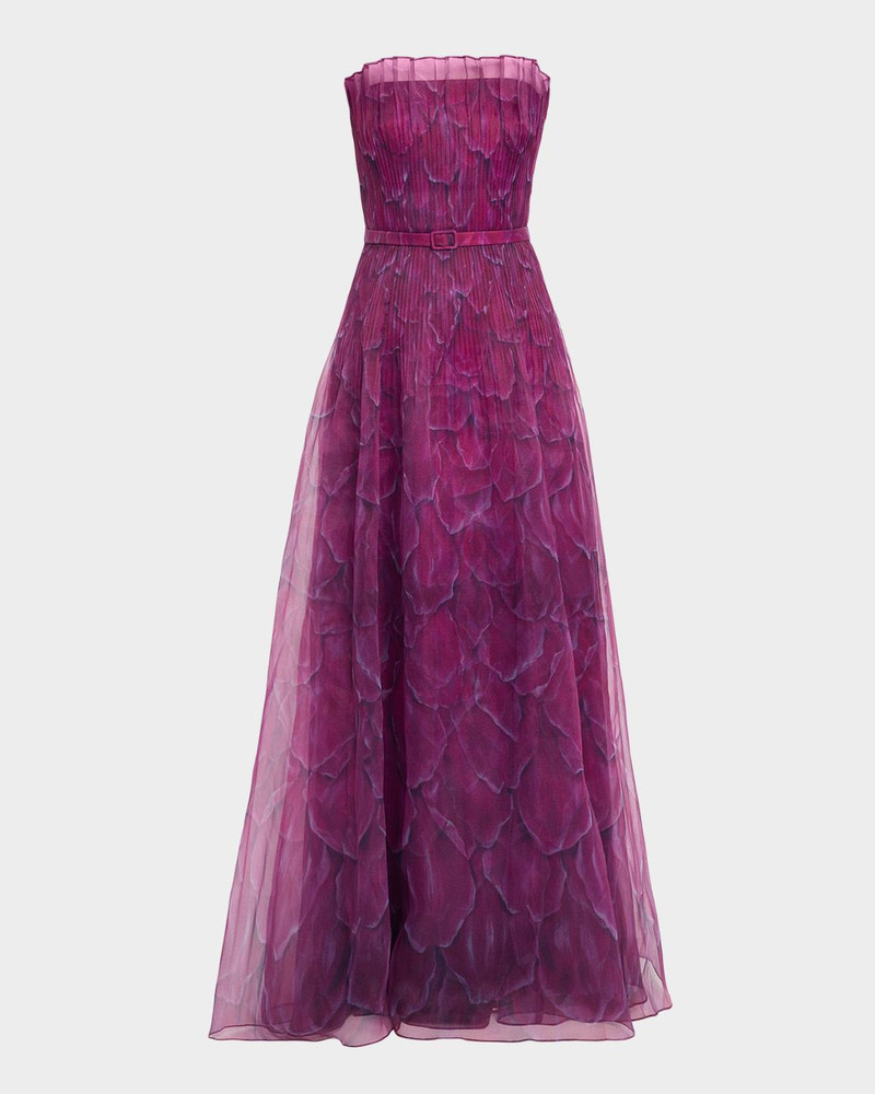 Ivana Strapless Printed Organza Gown 1