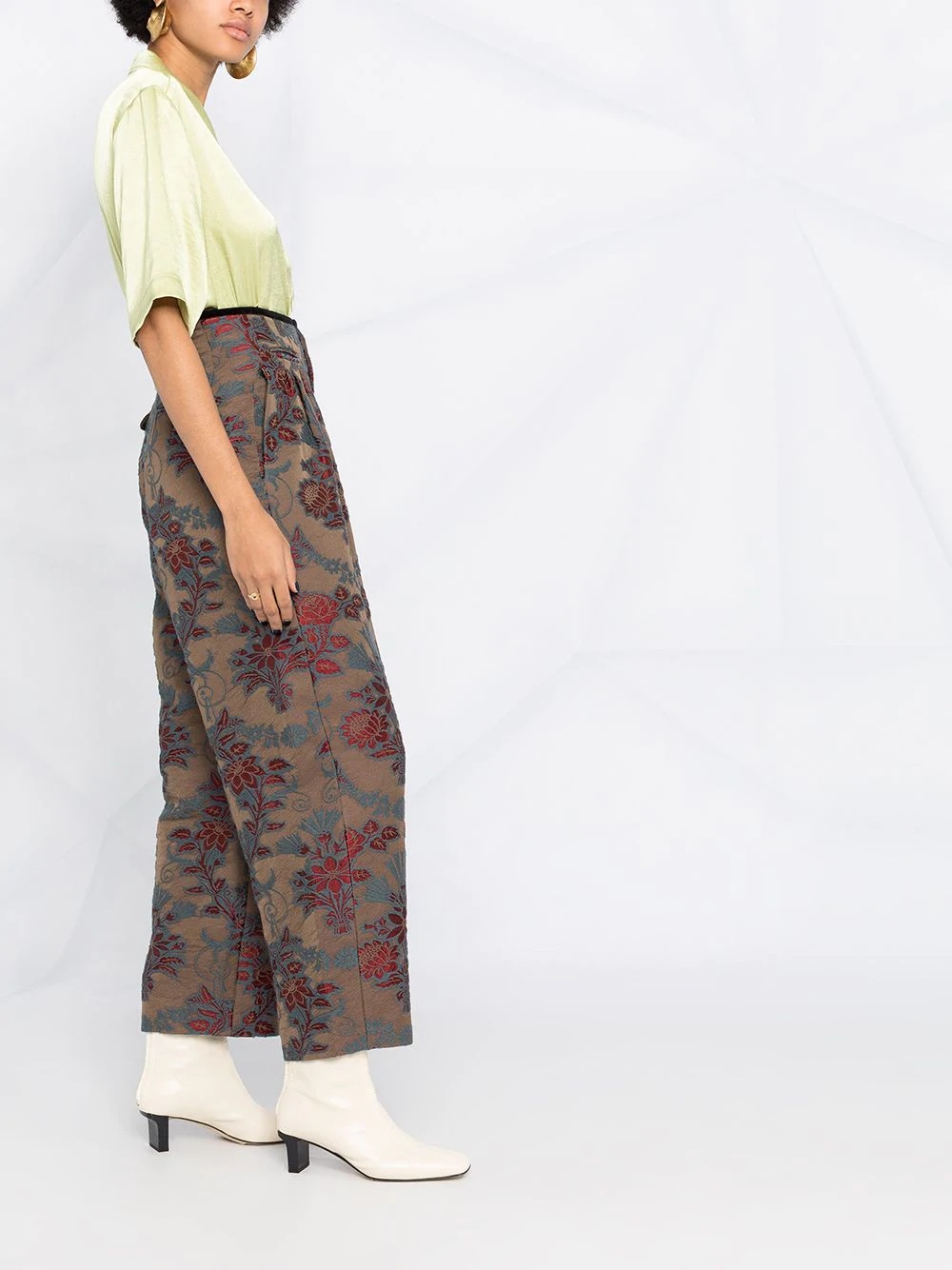 high-waisted floral print tapered trousers - 6