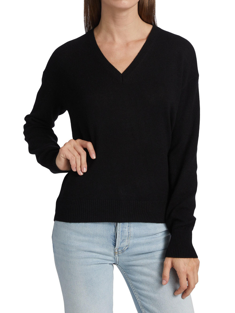 Women's Easy V-Neck Cashmere Sweater - Black 3