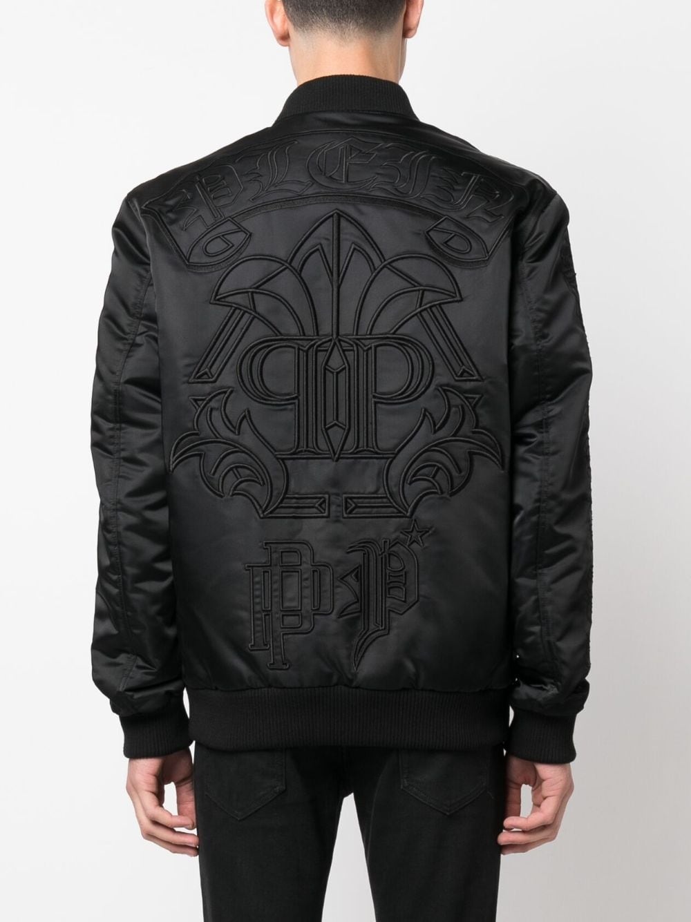 logo-embroidered satin bomber jacket - 4