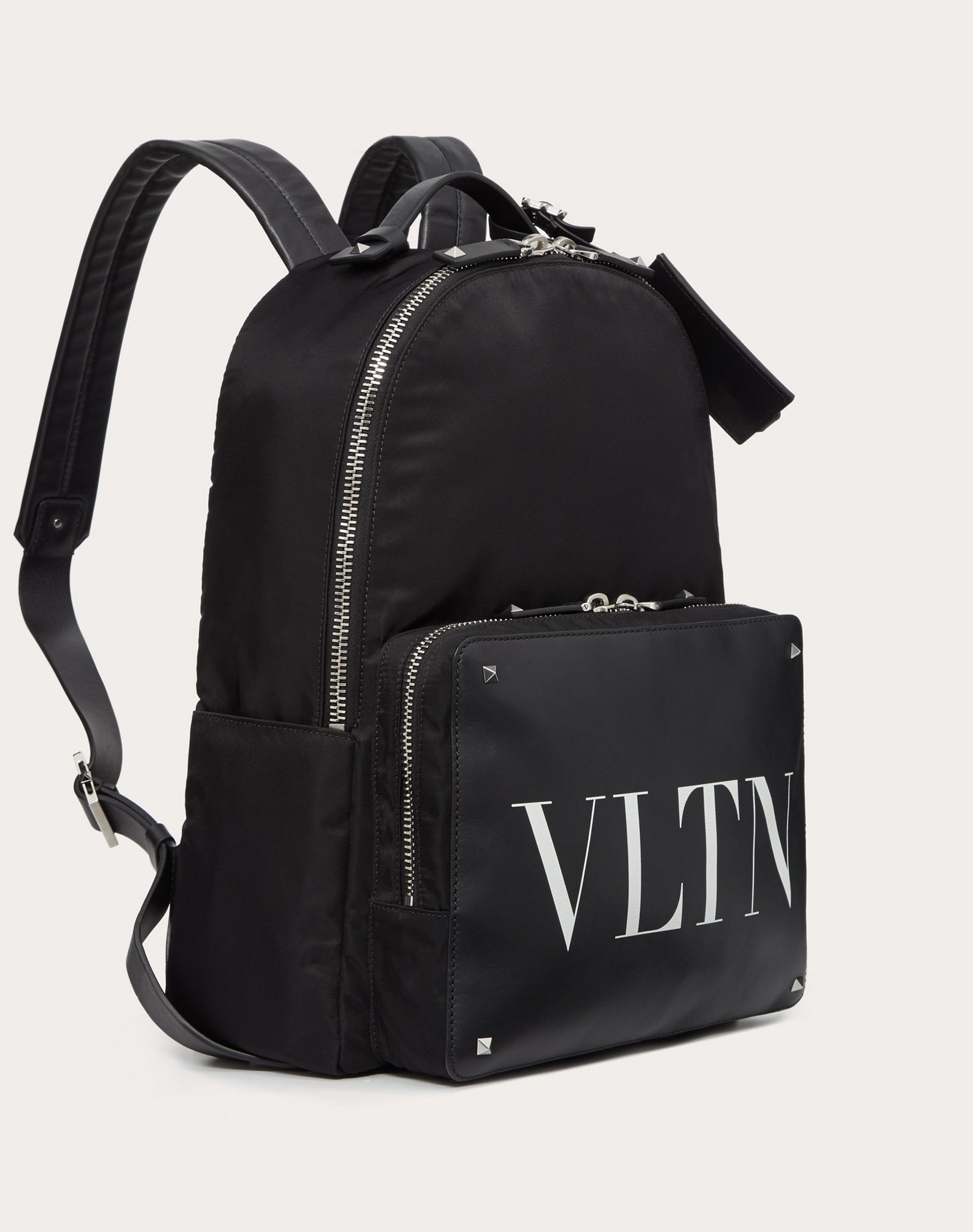 NYLON VLTN BACKPACK WITH LEATHER FRONT POCKET - 2