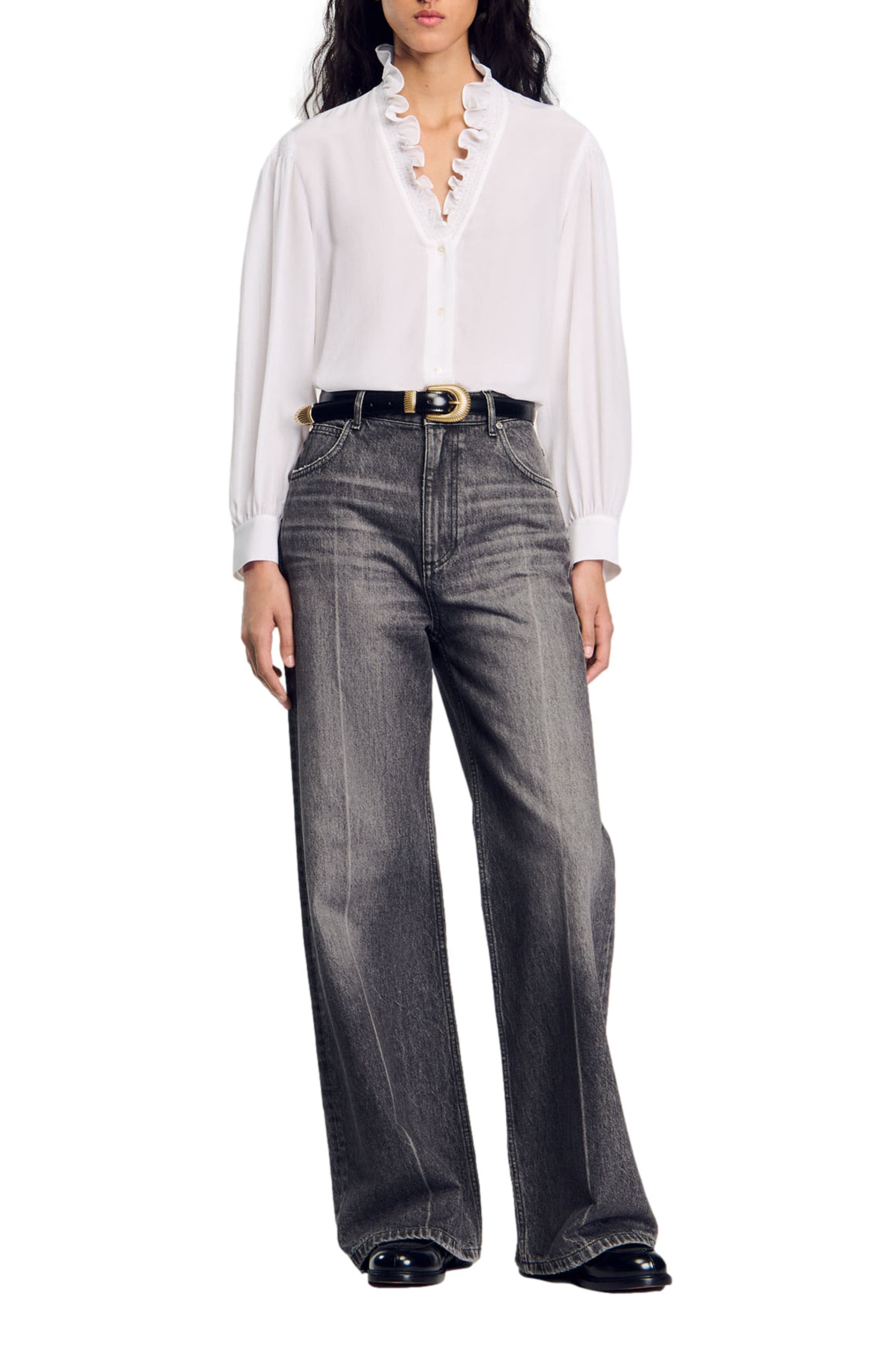 SANDRO Floaty silk shirt in White at Nordstrom - 6